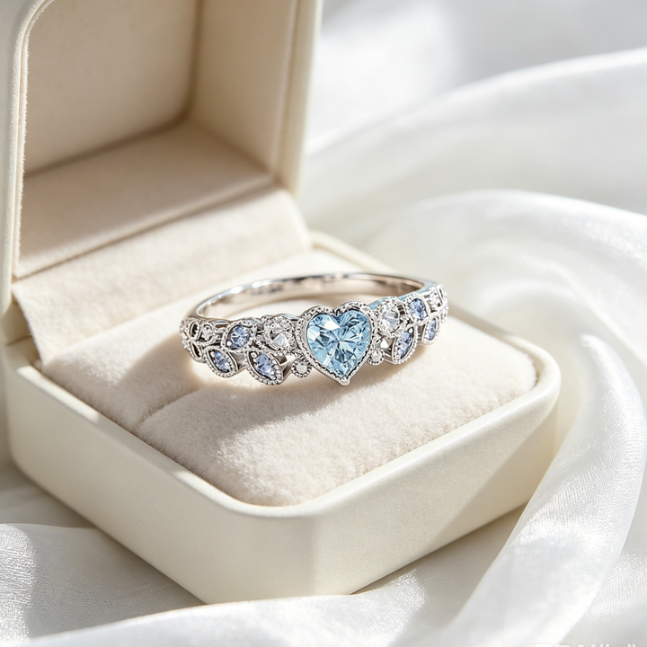 Romantic Heart Zircon Hollow Leaf Daily Wear Ring