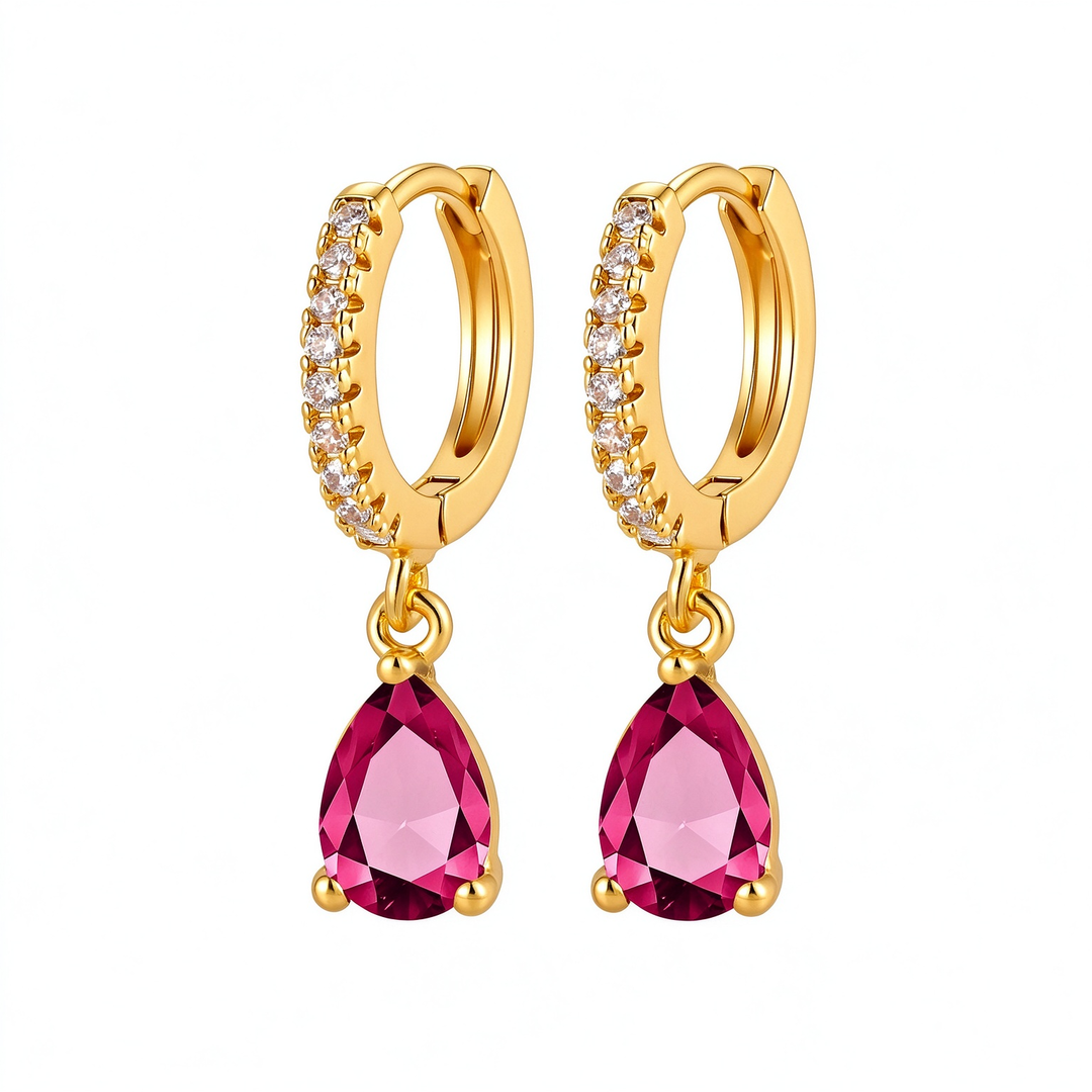 Colorful Birthstone Teardrop Hoop Earrings