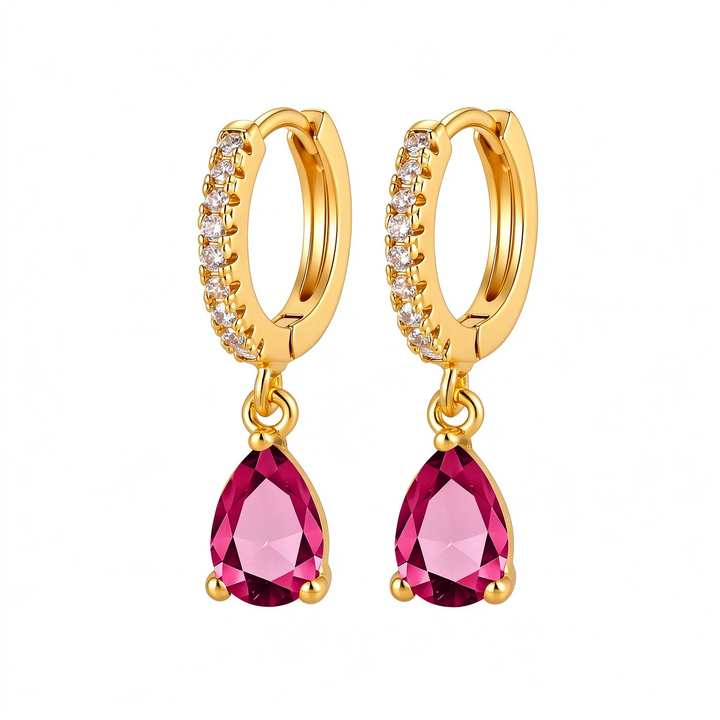 Colorful Birthstone Teardrop Hoop Earrings