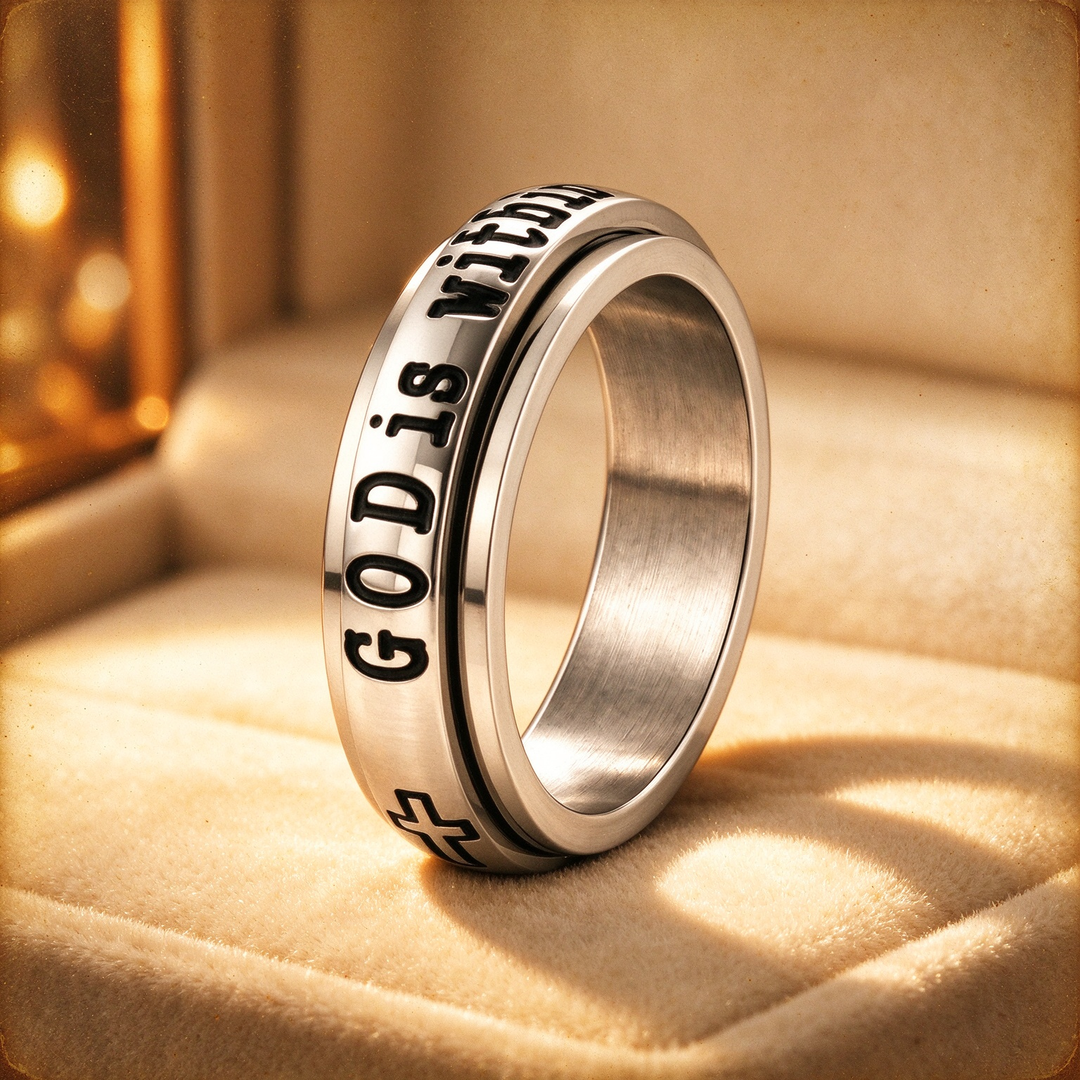 Scripture Engraved Cross Spinner Fidget Ring