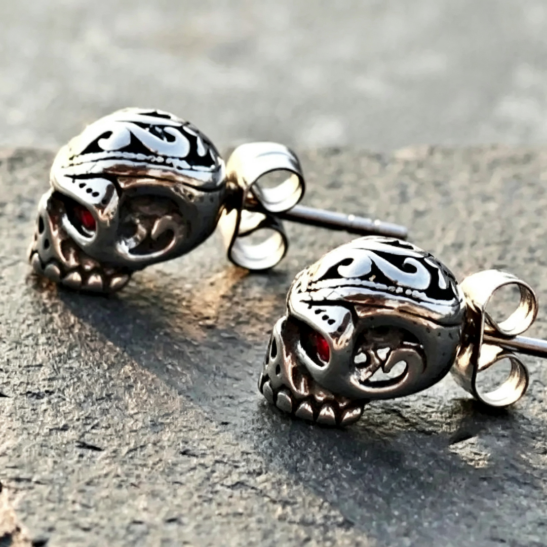 Rock Style Skull Red Zircon Stud Earrings