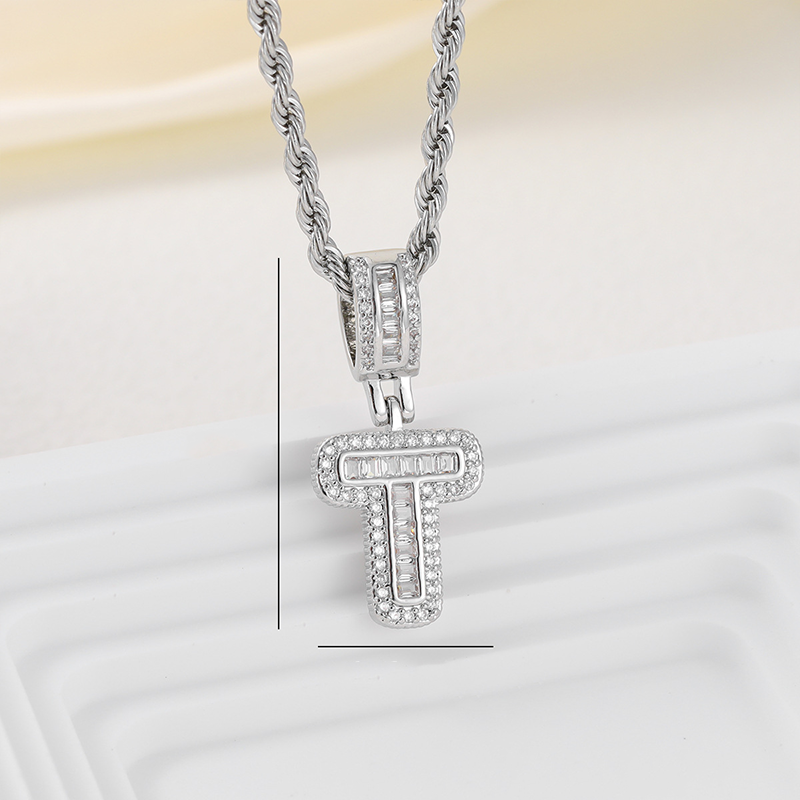 Zircon Letter Pendant Twisted Rope Necklace