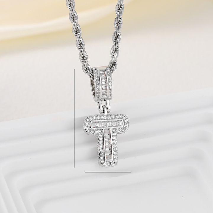 Zircon Letter Pendant Twisted Rope Necklace