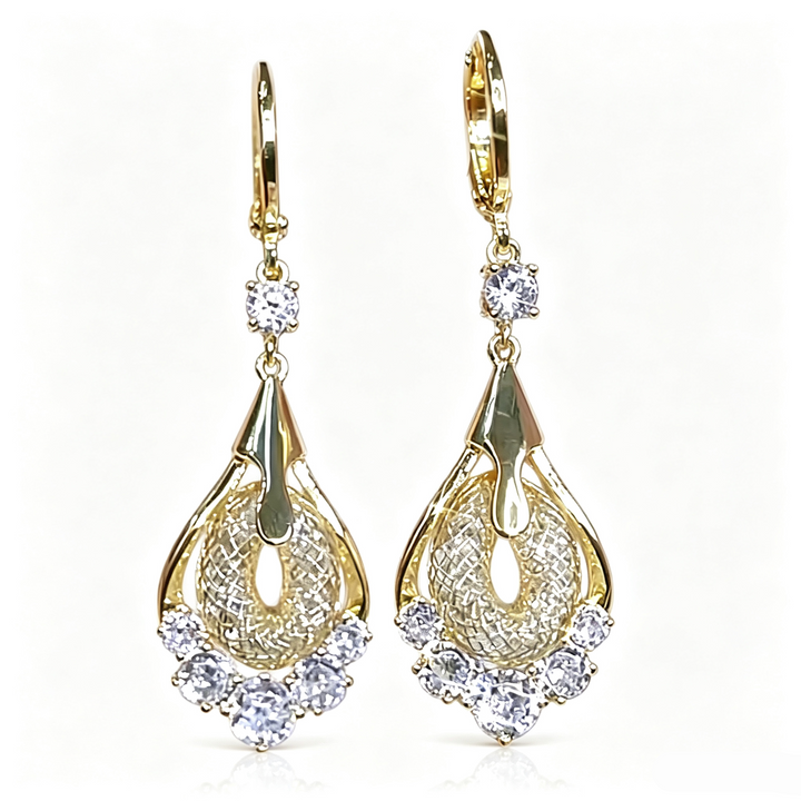 Teardrop Zircon Gold Wire Dangle Daily Earrings