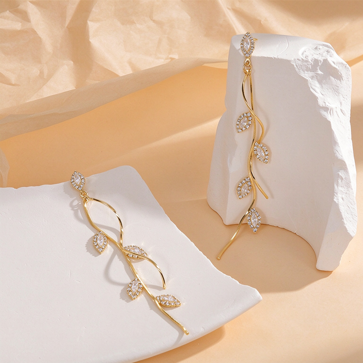 Sparkling Leaf Vine Drop Earrings