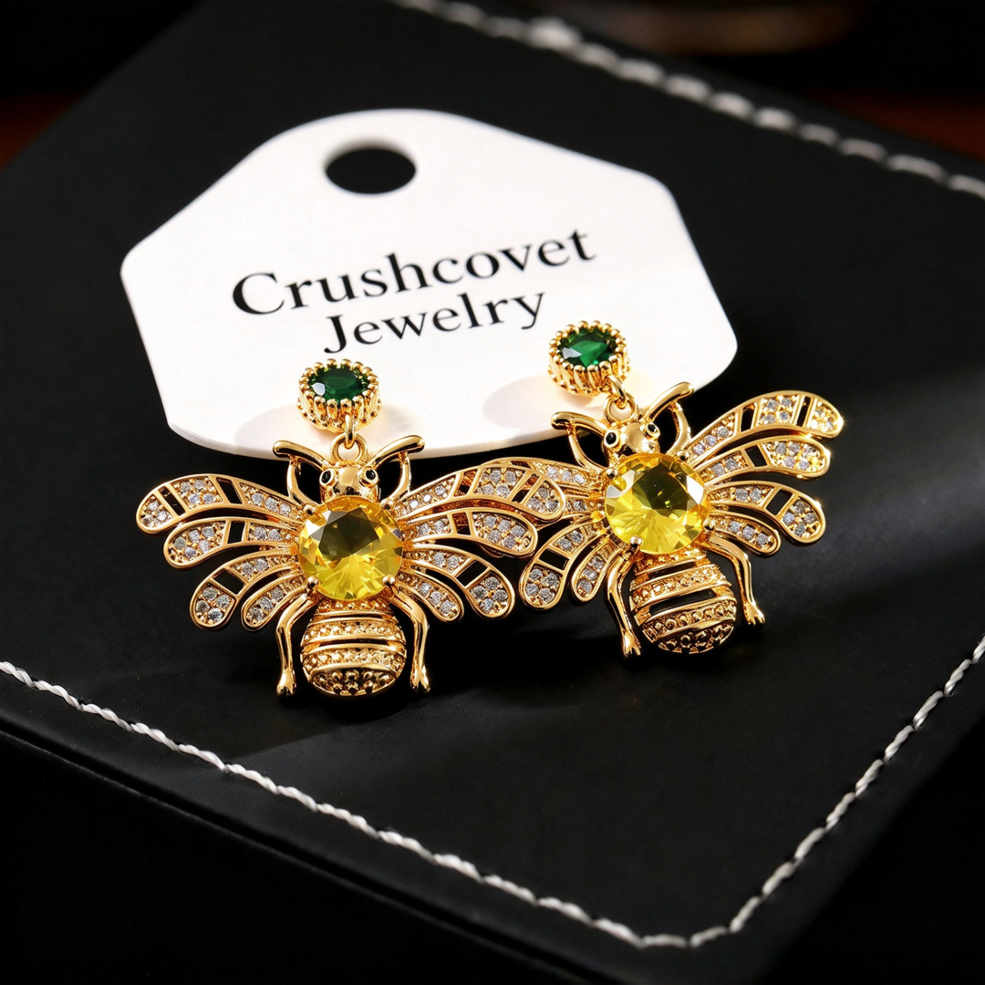 Bee Zircon Drop Dangle Earrings
