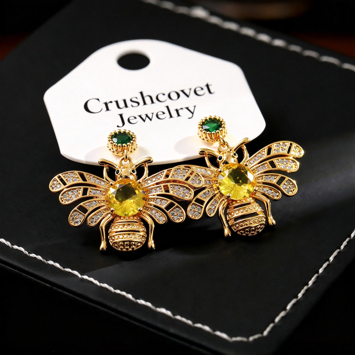 Bee Zircon Drop Dangle Earrings