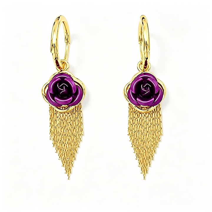 Rose Tassel Huggie Drop Earrings