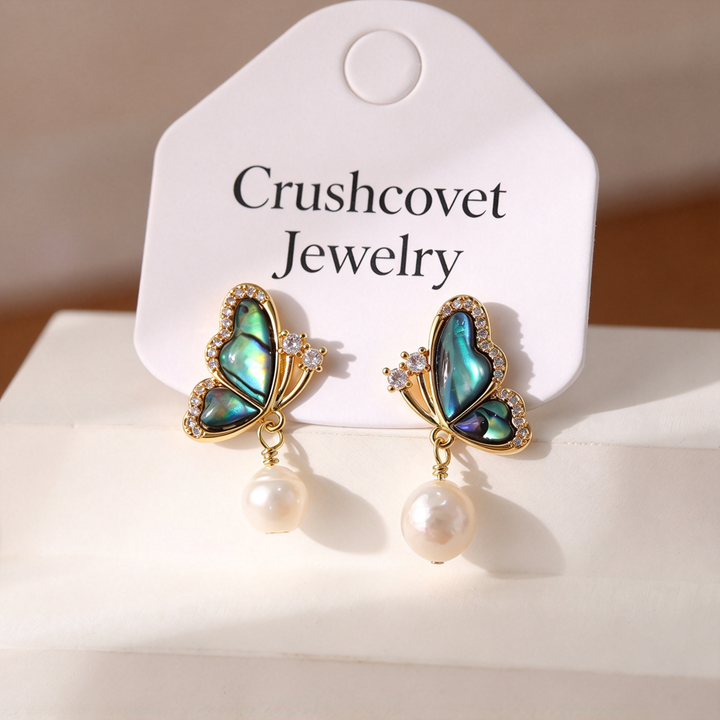 Iridescent Butterfly Pearl Earrings
