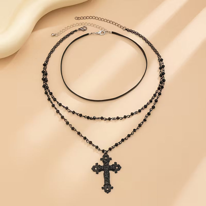 Gothic Cross Layered Necklace Daily Party Outfit