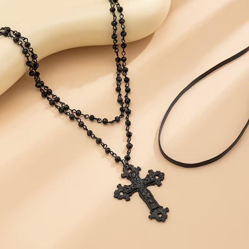 Gothic Cross Layered Necklace Daily Party Outfit