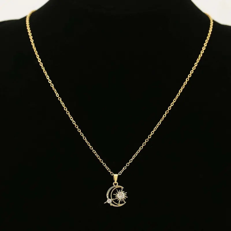 Sun Moon Star Zircon Pendant Necklace