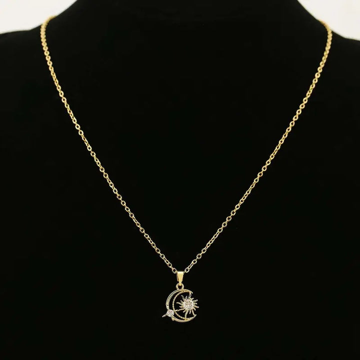 Sun Moon Star Zircon Pendant Necklace