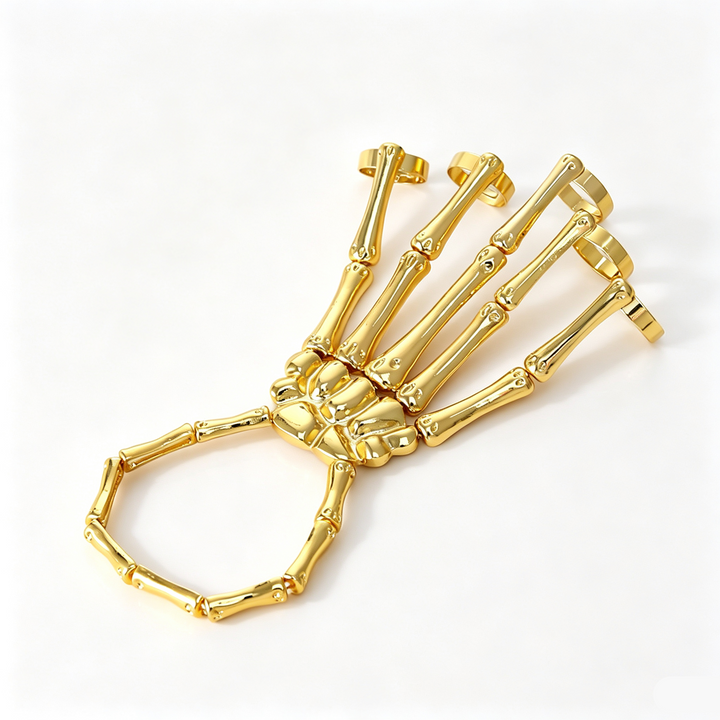 Unisex Skeleton Hand Chain Rings Set