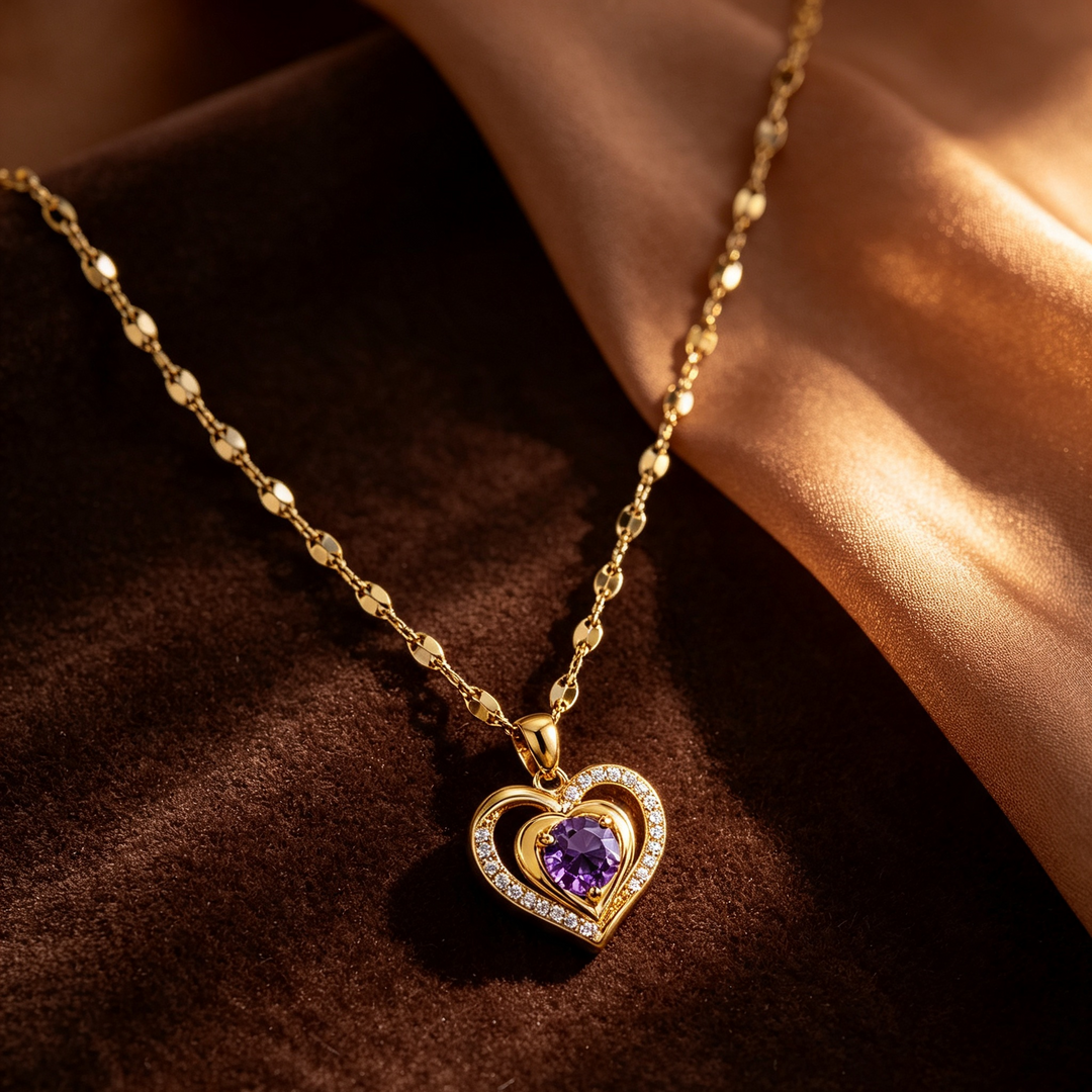 Elegant Purple Heart Layered Pendant Necklace