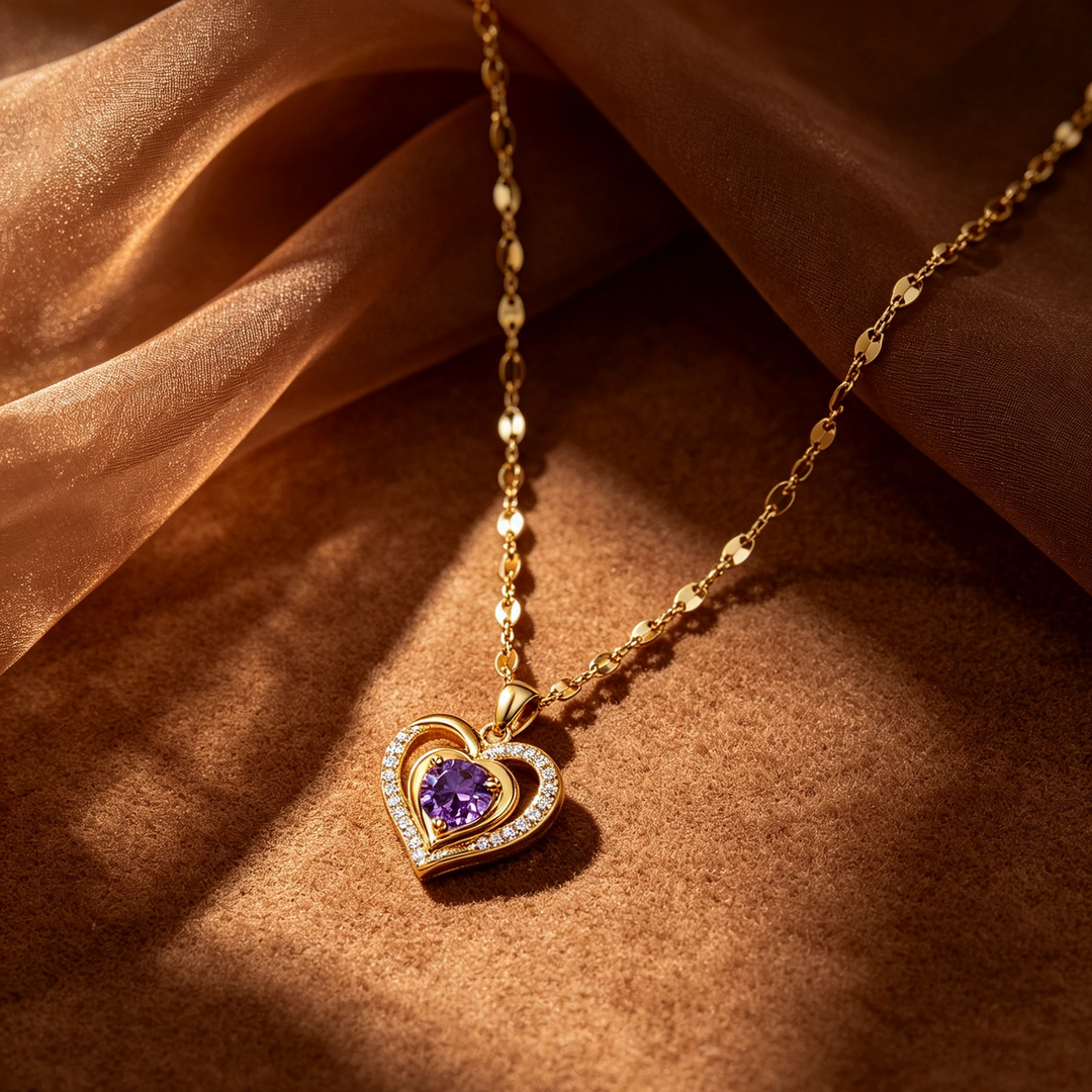Elegant Purple Heart Layered Pendant Necklace