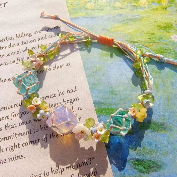 Handwoven Floral Crystal Bracelet