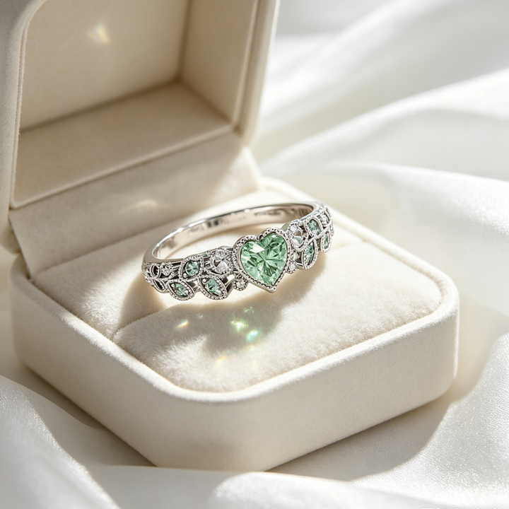 Romantic Heart Zircon Hollow Leaf Daily Wear Ring