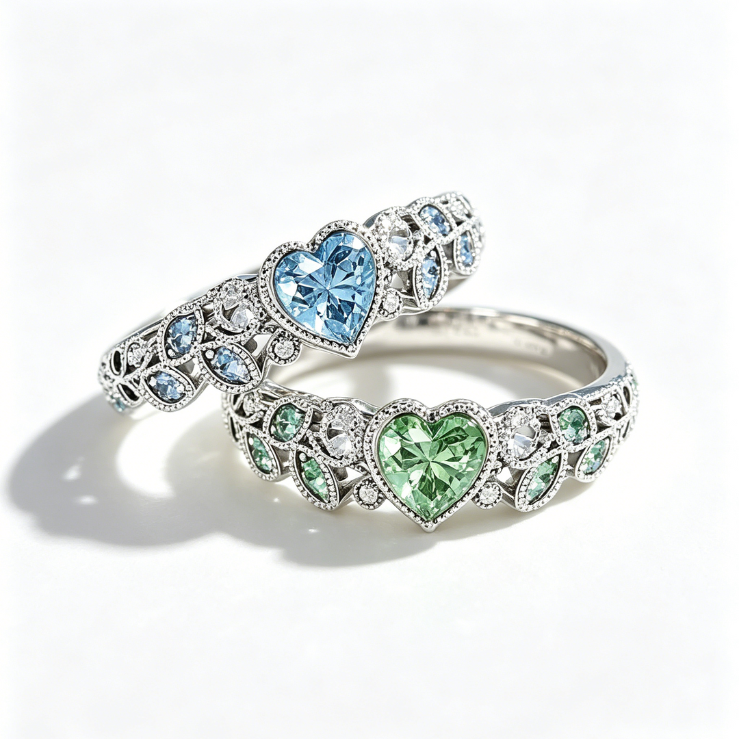 Romantic Heart Zircon Hollow Leaf Daily Wear Ring