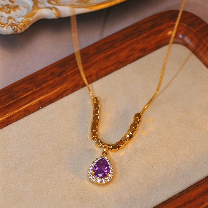 Purple Teardrop Pendant Necklace Daily Wear