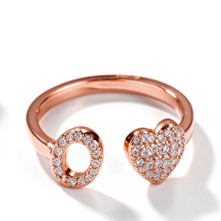 Initial Letter Heart Zircon Adjustable Open Ring