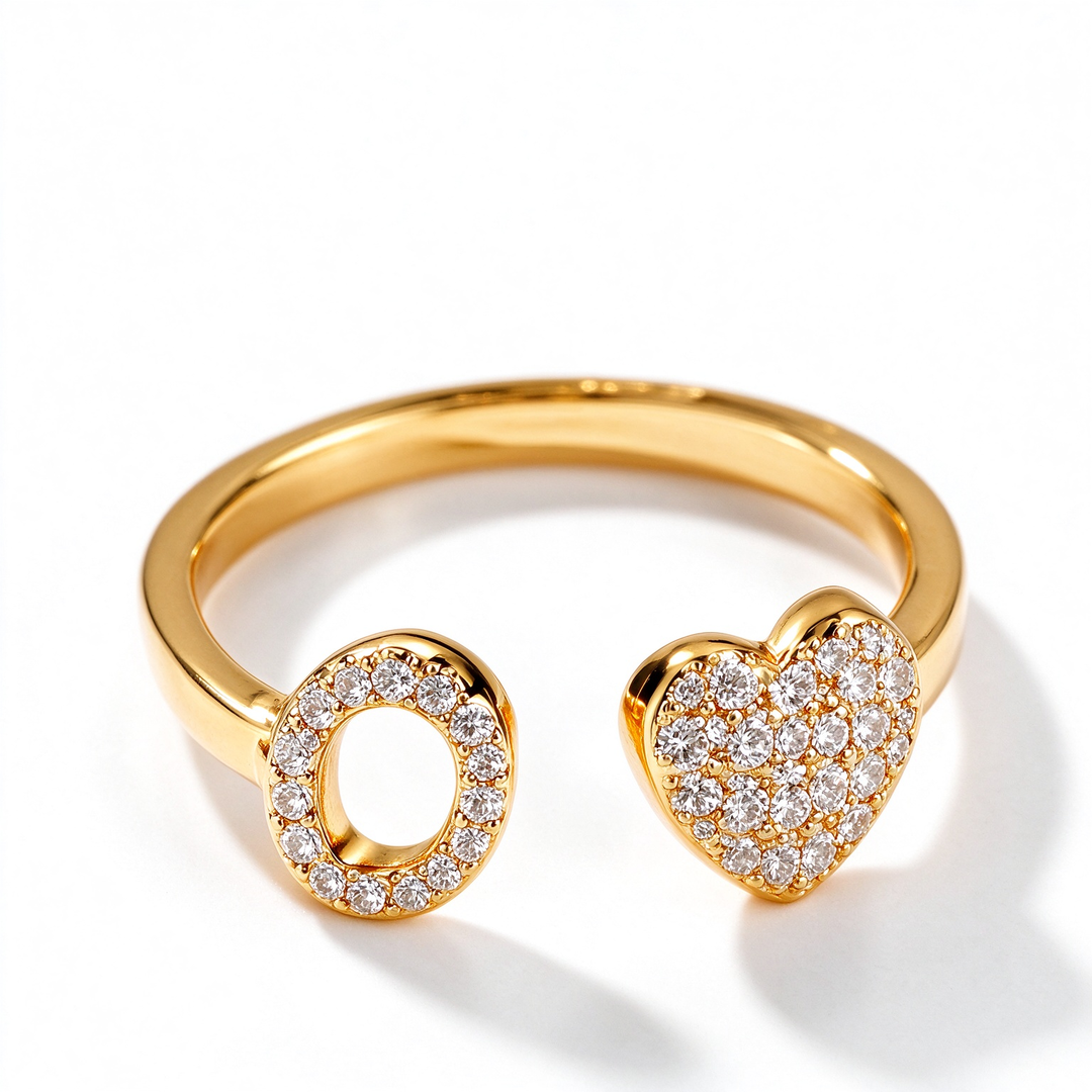 Initial Letter Heart Zircon Adjustable Open Ring