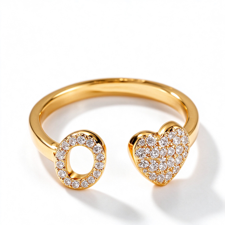 Initial Letter Heart Zircon Adjustable Open Ring