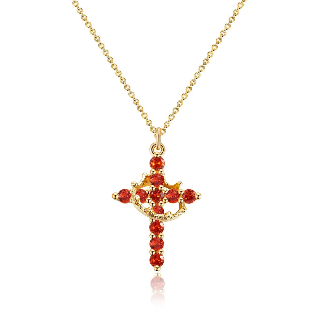 Birthstone Crown Cross Pendant Daily Necklace