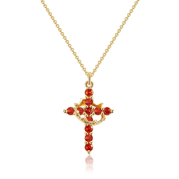 Birthstone Crown Cross Pendant Daily Necklace