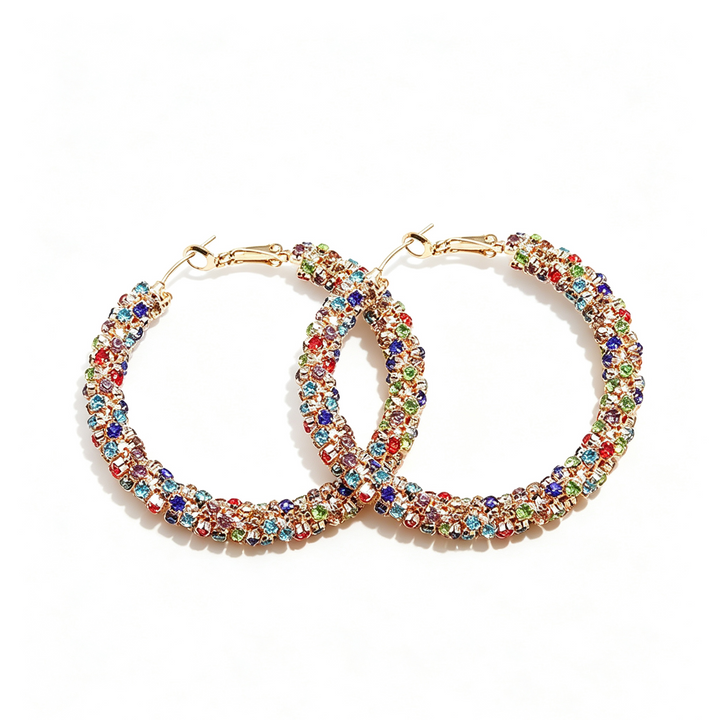 Sparkly Multi Color Gem Big Hoop Earrings