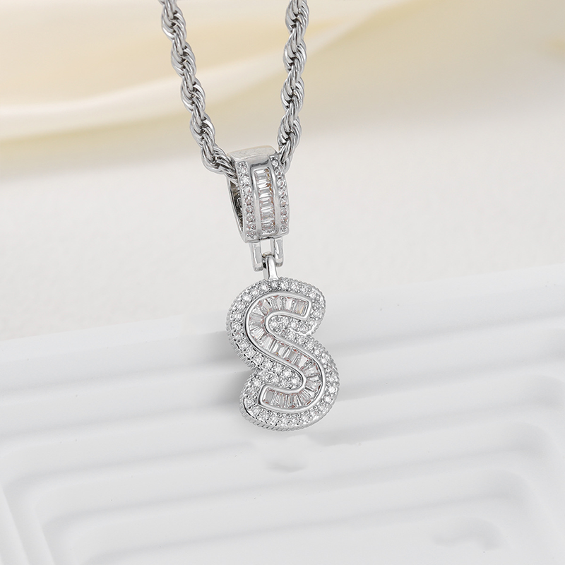 Zircon Letter Pendant Twisted Rope Necklace