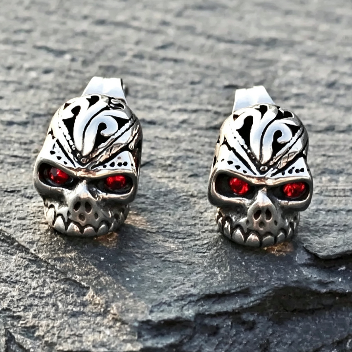 Rock Style Skull Red Zircon Stud Earrings