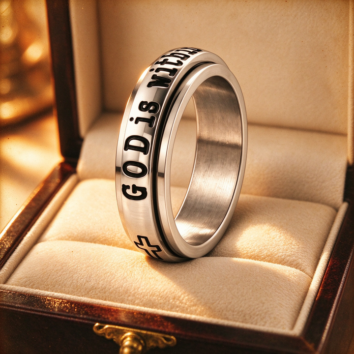 Scripture Engraved Cross Spinner Fidget Ring