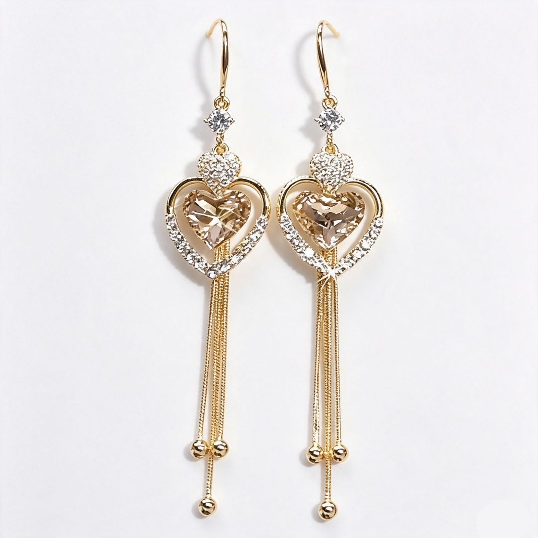 Heart Zircon Tassel Dangle Hook Earrings