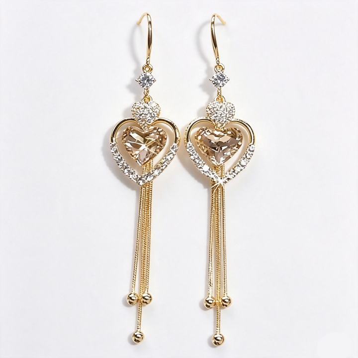 Heart Zircon Tassel Dangle Hook Earrings