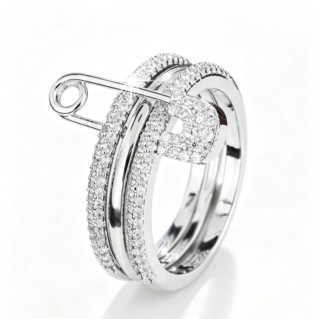 Safety Pin Stackable Layer Ring Set Party Accessory