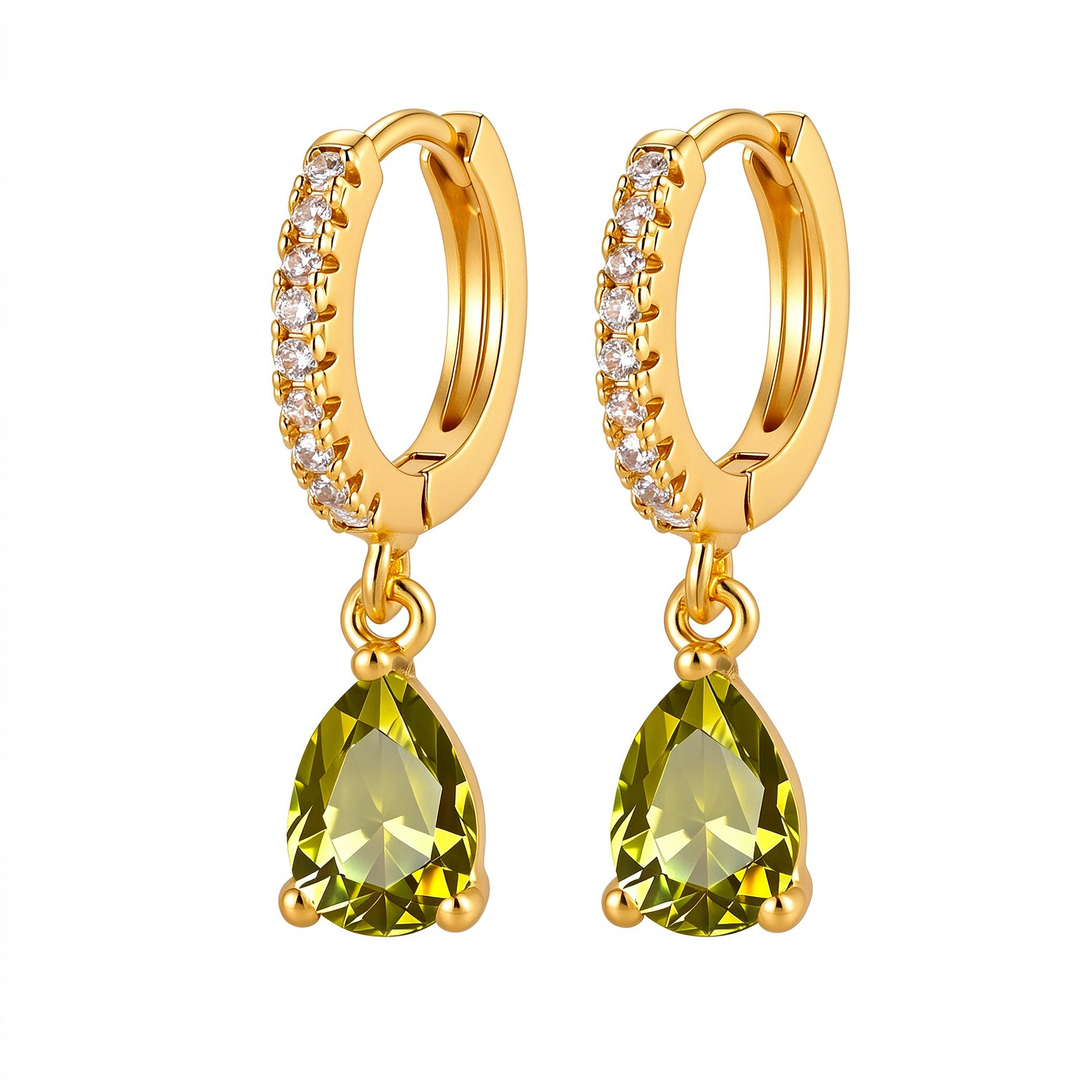 Colorful Birthstone Teardrop Hoop Earrings