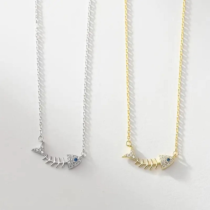 Fashion Inlaid Zircon Fish Bone Necklace