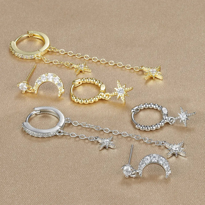 Moon Star Ear Stack Set For Multi Piercing Layering