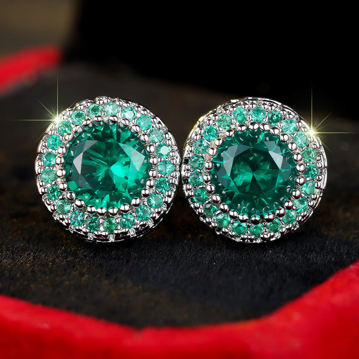 Halo Round Cut Zircon Stud Earrings