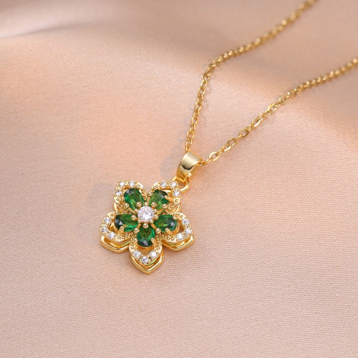 Blooming Zircon Rotation Flower Necklace