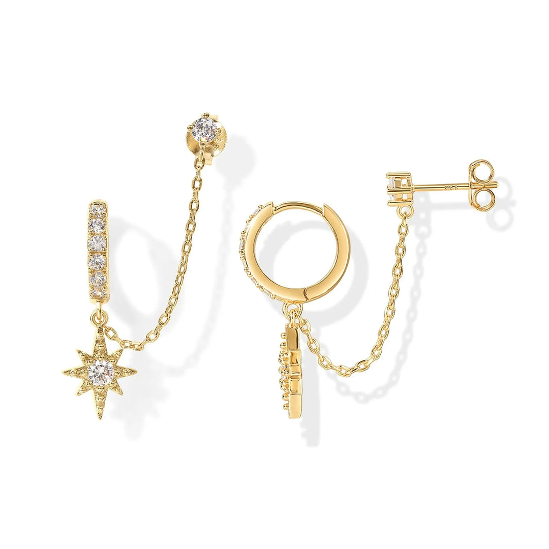 Chain Linked Double Piercing Hoop Stud Earrings Daily Stack