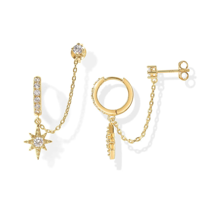 Chain Linked Double Piercing Hoop Stud Earrings Daily Stack