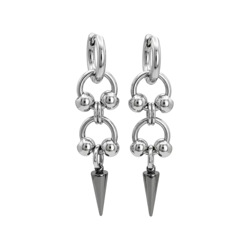Spike Chain Drop Hoop Earrings