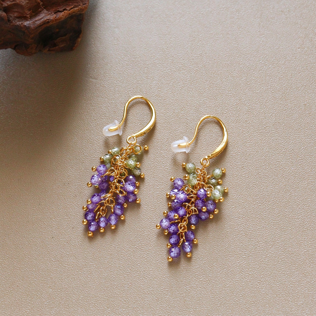 Grape Cluster Beaded Drop Earrings