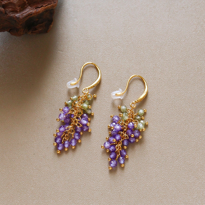 Grape Cluster Beaded Drop Earrings