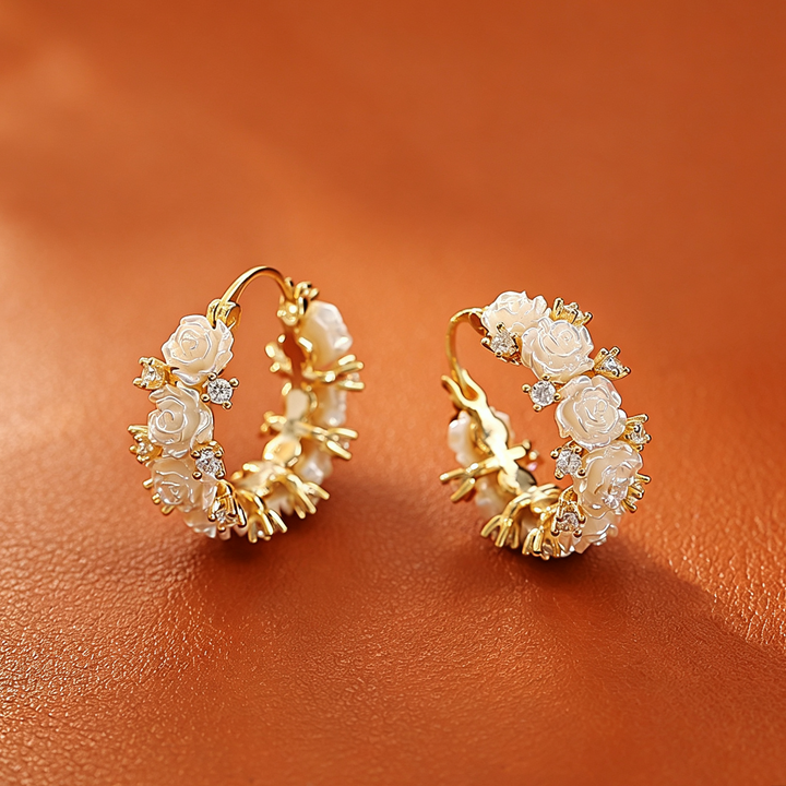 Rose Zircon Gold Hoop Earrings