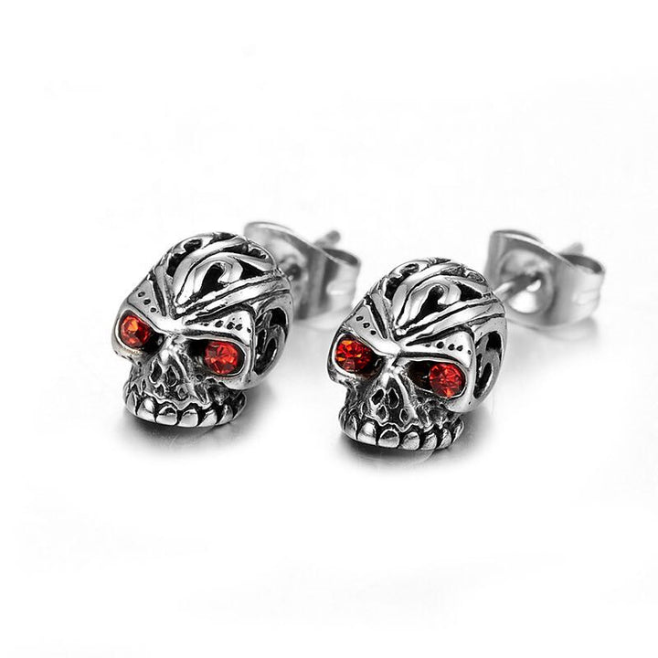 Rock Style Skull Red Zircon Stud Earrings