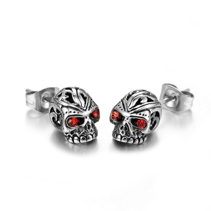 Rock Style Skull Red Zircon Stud Earrings