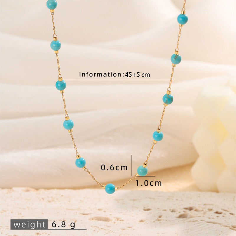 Turquoise Bead Station Choker Necklace Daily Beach Layer Jewelry